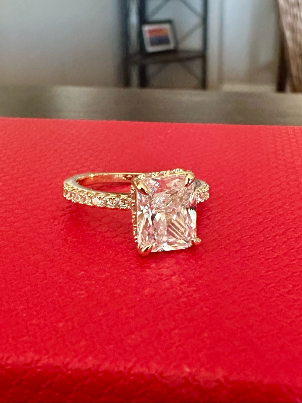 Gold Over 925 Radiant-Cut Hidden Halo Moissanite Ring